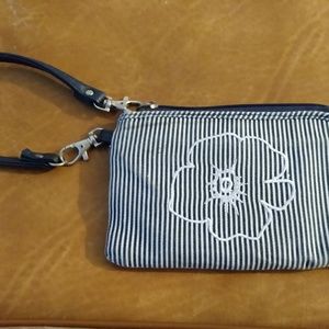 Black and White striped floral wristlet